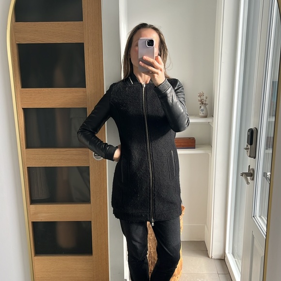 LAMARQUE black bouclé wool and leather coat, size XS - Picture 10 of 10